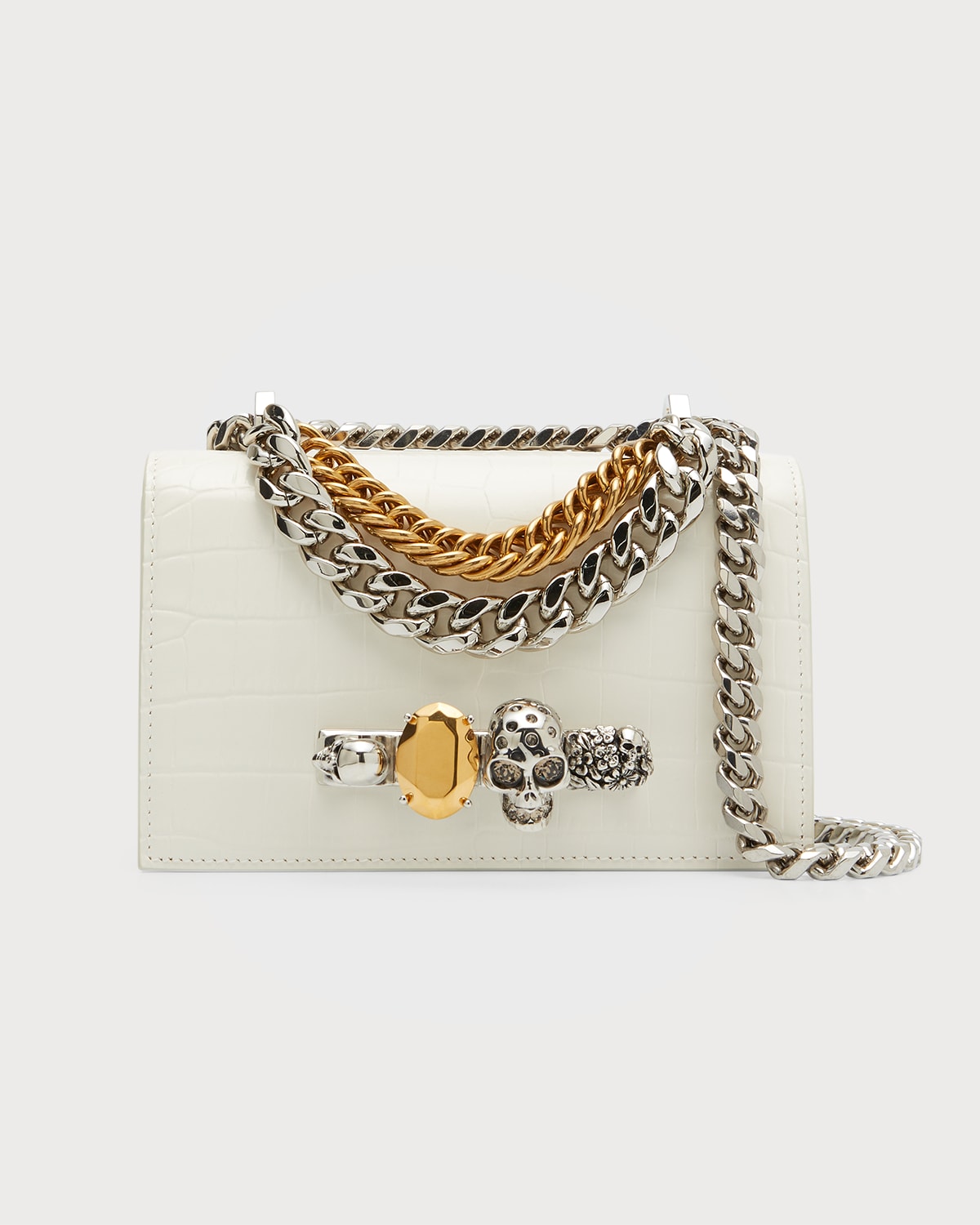 Boss Mini Skull Jewel Croc-Embossed Crossbody Bag