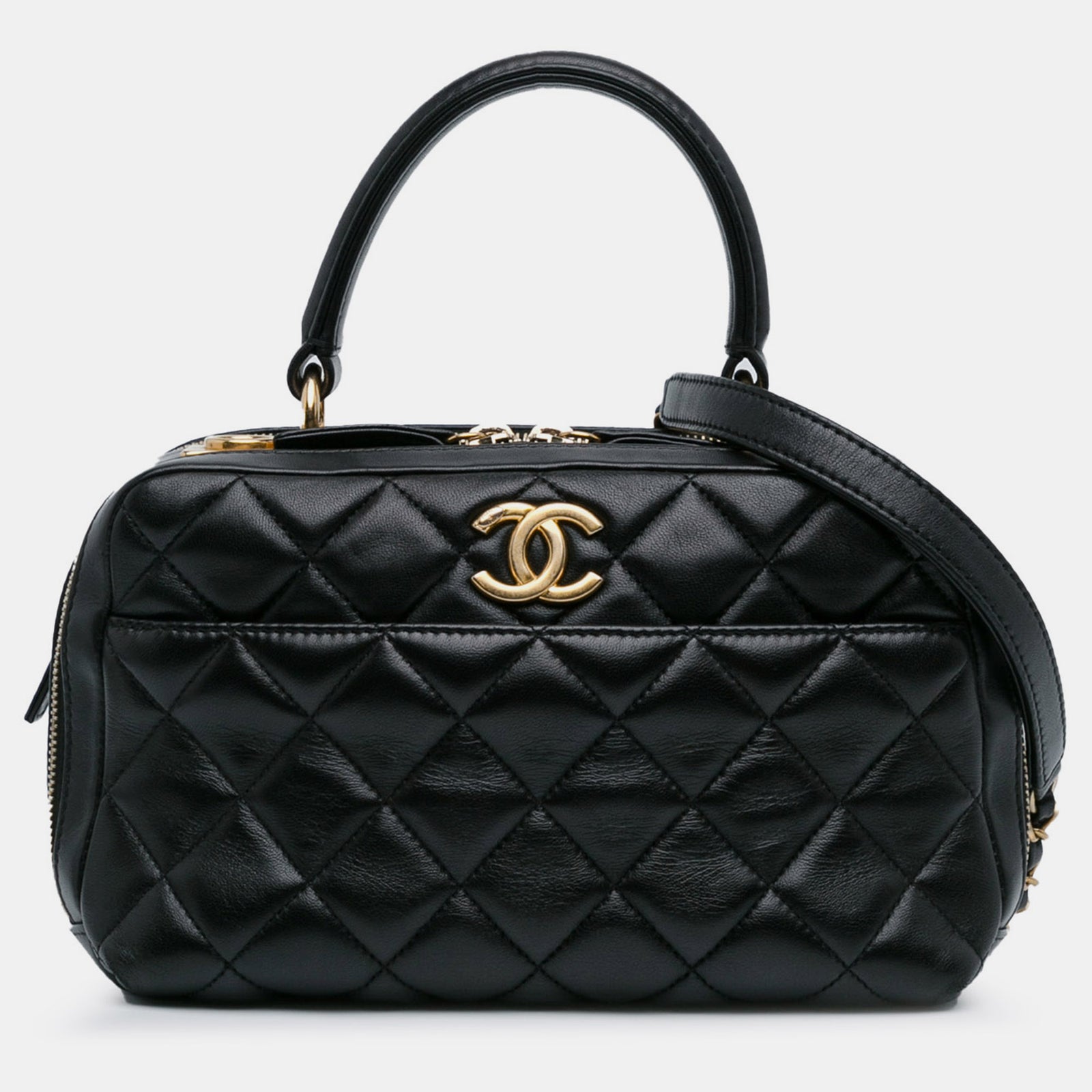 Chanel Trendy CC Bowlingtasche aus schwarzem Lammleder, mittelgroß