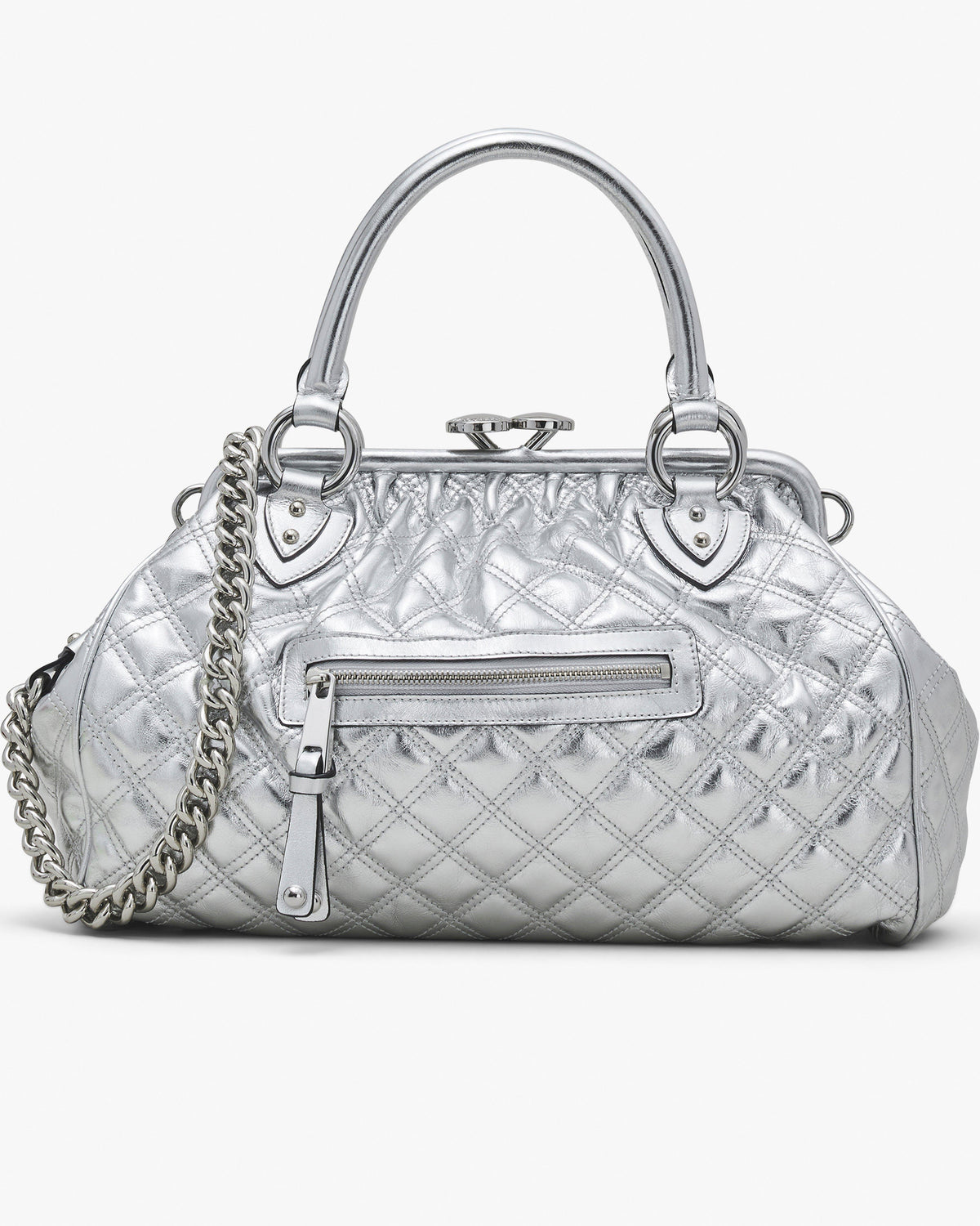 Marc Jacobs Marc Jacobs Re-Edition Quilted Metallic Leather Stam Bag in Silver