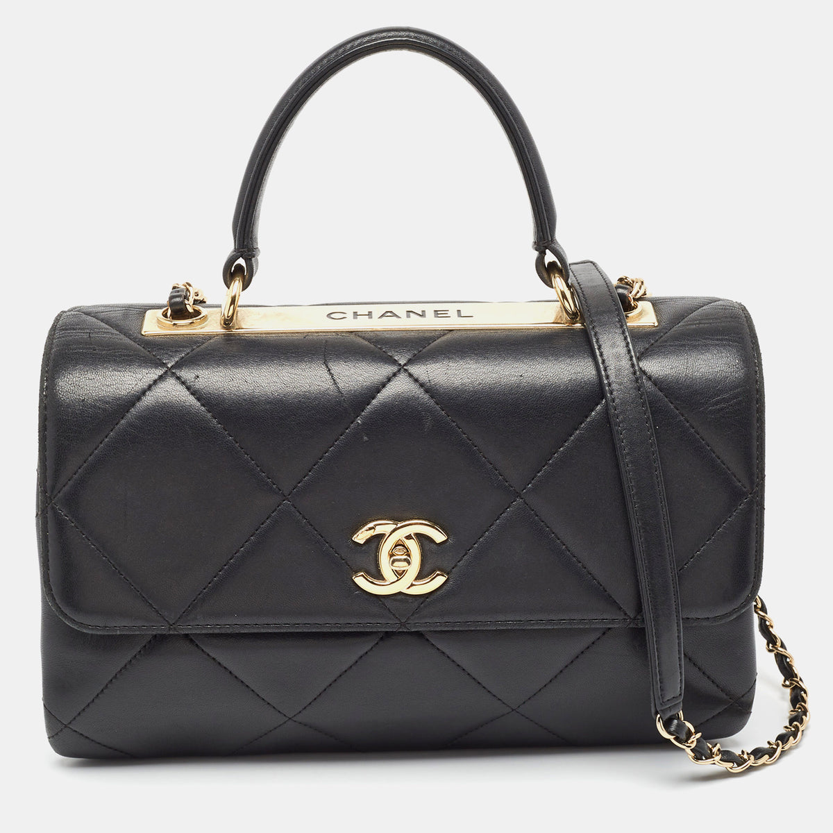 Chanel Black Quilted Leather Large Trendy CC Top Handle Bag