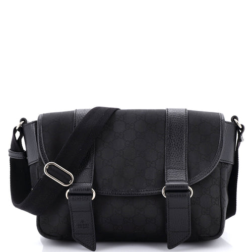 GUCCI Double Belt Flap Messenger GG Canvas with Perforated Leather Medium