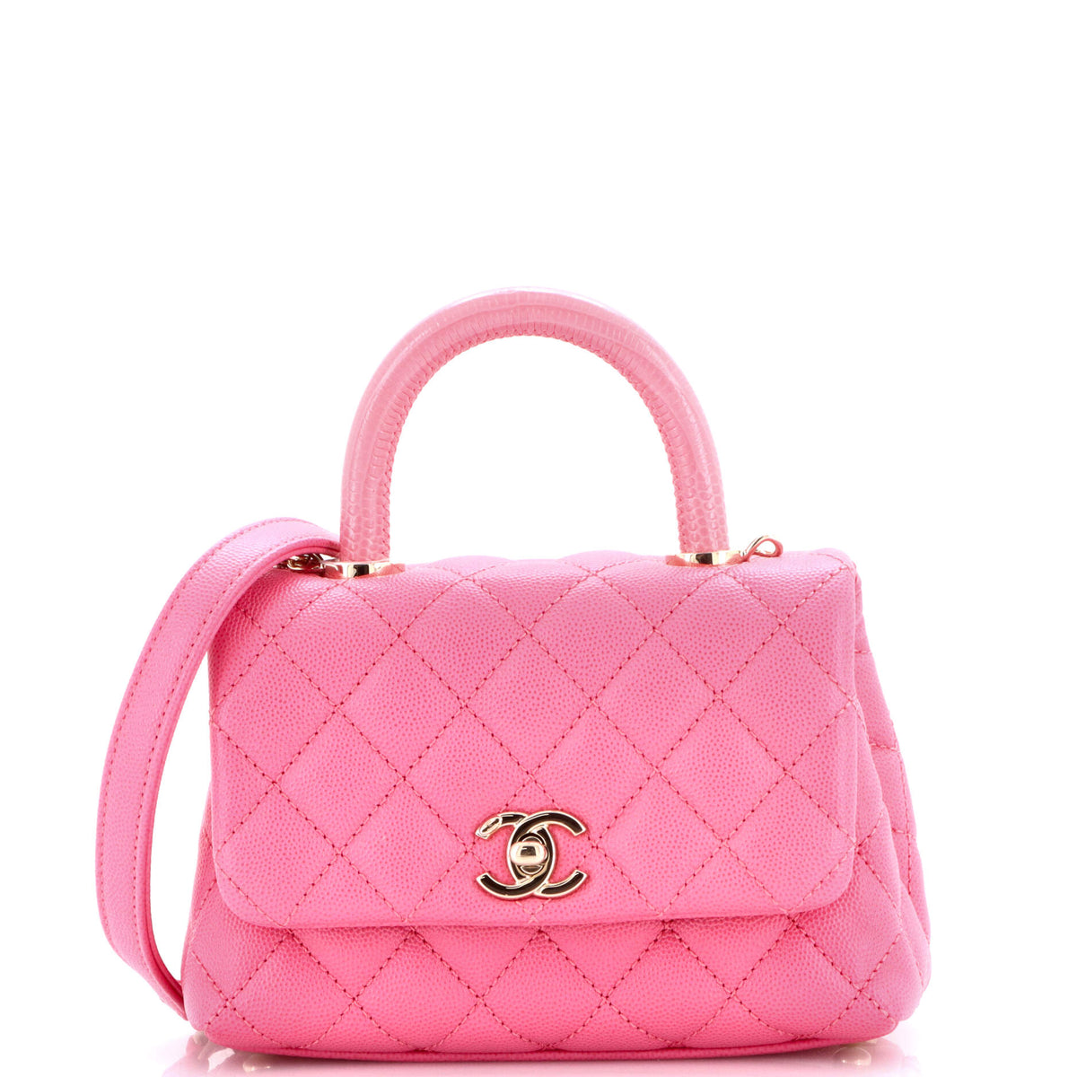 Chanel CHANEL Coco Top Handle Bag Quilted Caviar with Lizard Embossed Handle Extra Mini