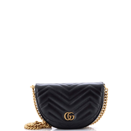 GUCCI GG Marmont Half Moon Flap Crossbody Bag Matelasse Leather Mini