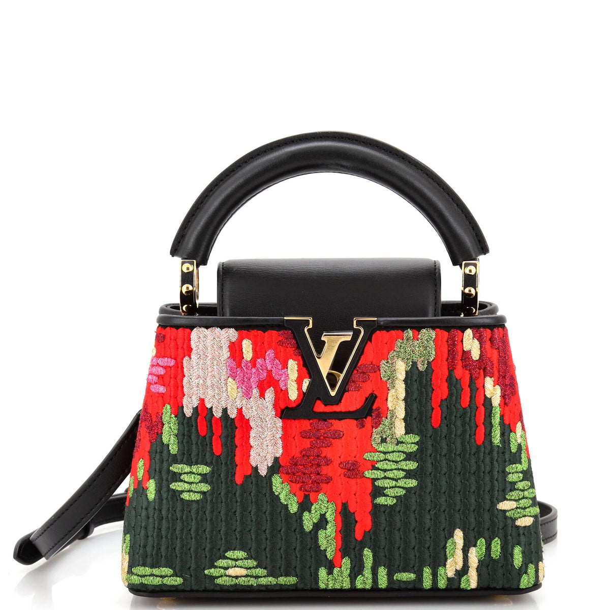 Louis Vuitton Capucines Bag Multicolor Embroidered Cotton and Lurex with Leather Mini