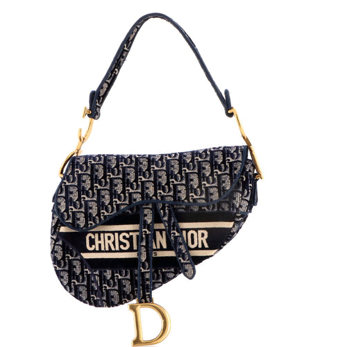 Saddle Handbag Logo Embroidered Oblique Velvet Medium