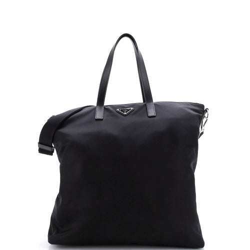 PRADA Vela Zip Top Convertible Tote Tessuto Large