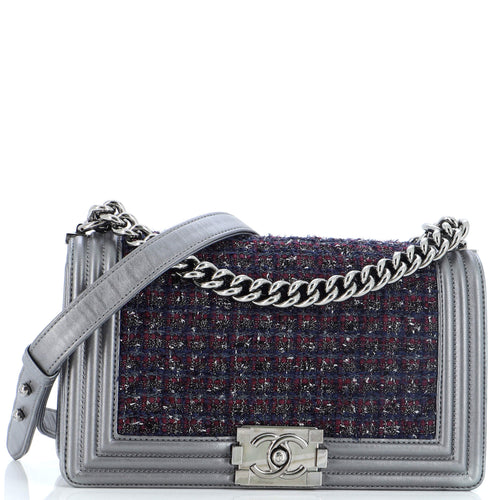 CHANEL Boy Flap Bag Tweed and Leather Old Medium
