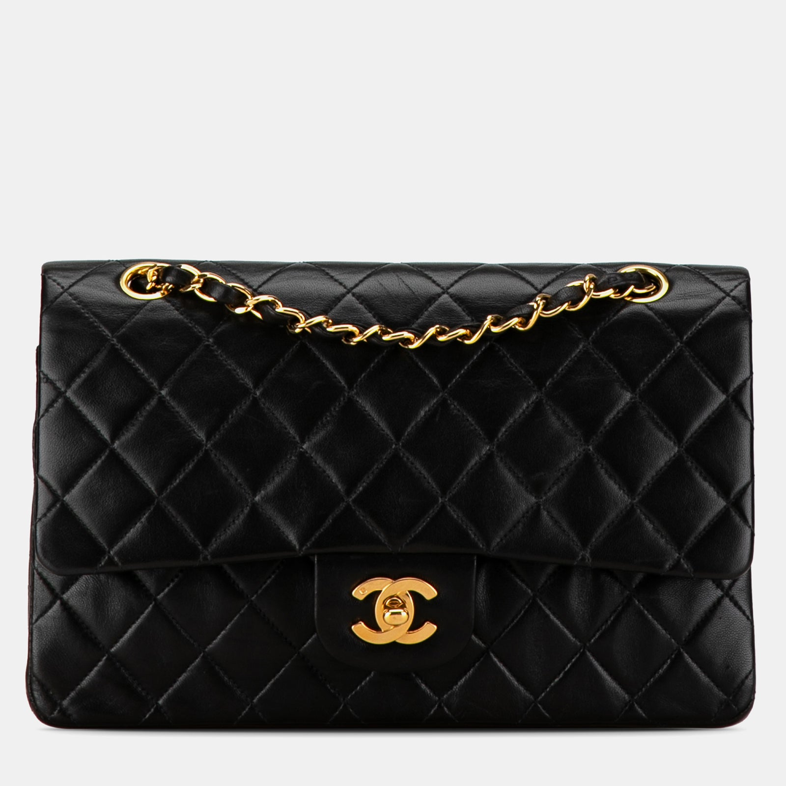 Chanel Sac à rabat double classique en cuir d'agneau de taille moyenne