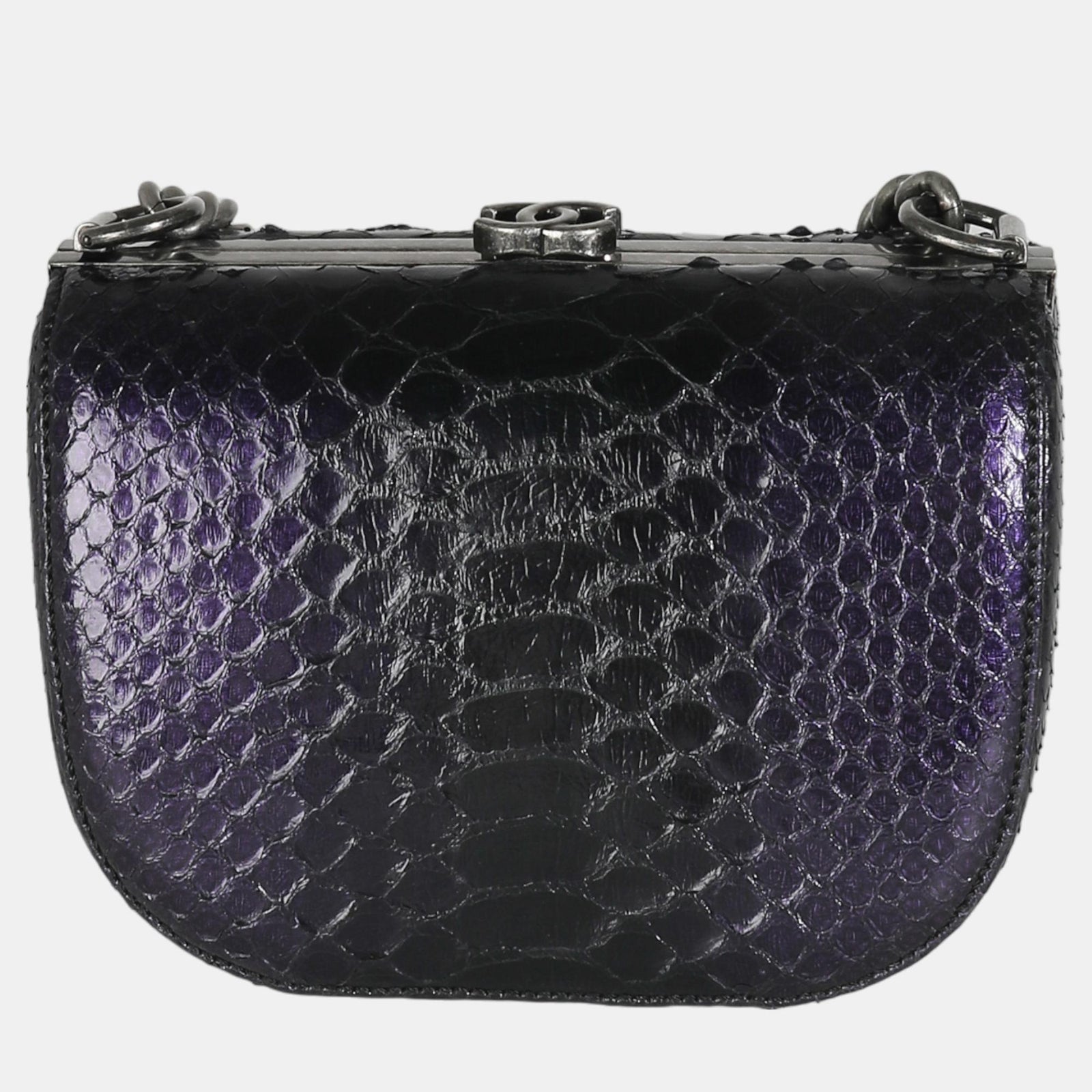 Chanel Navy Iridescent Python Paris Edinburgh Boy Box Clutch