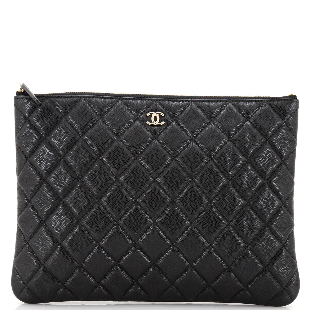 CHANEL O Case Clutch Quilted Caviar Medium