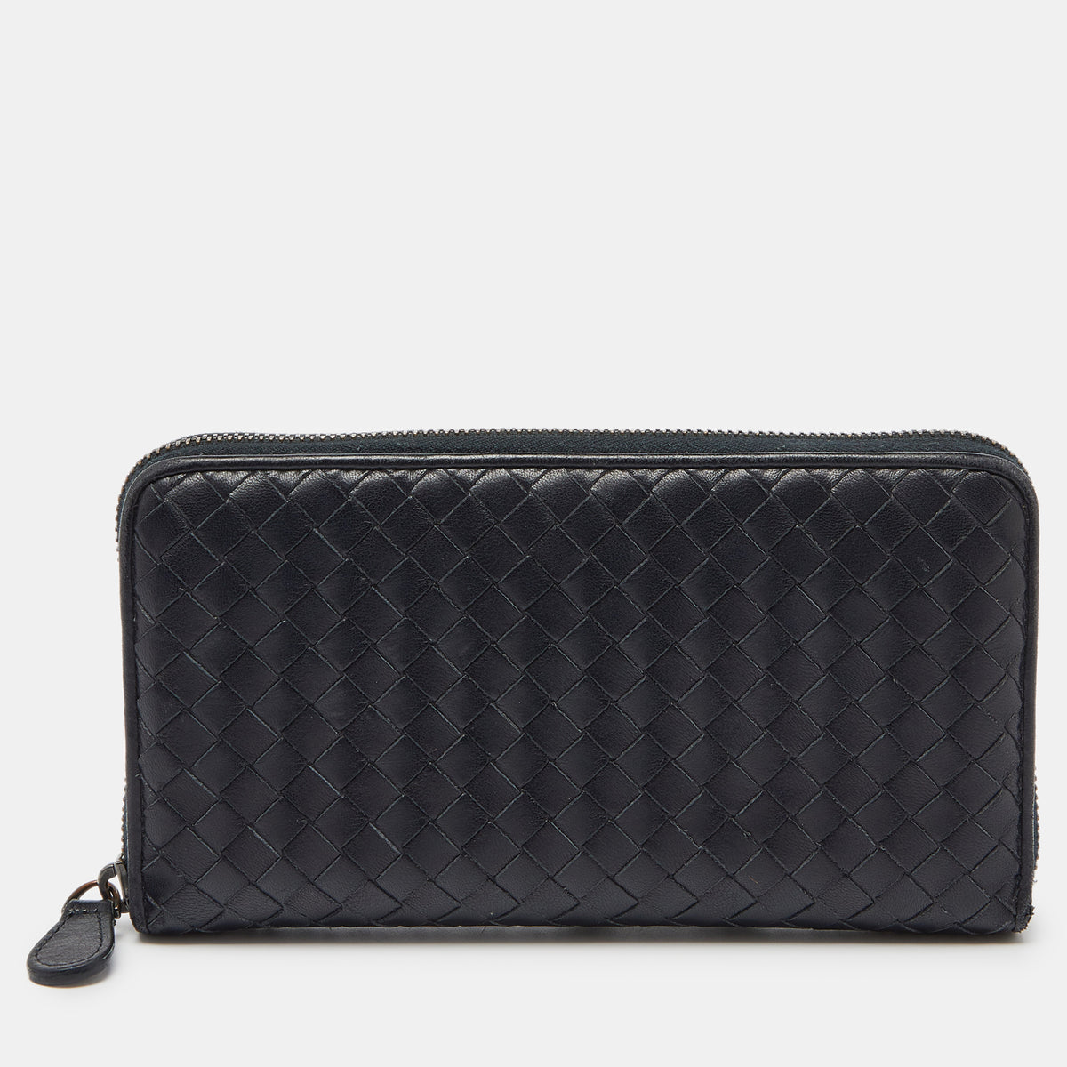 Bottega Veneta Black Intrecciato Leather Zip Around Wallet