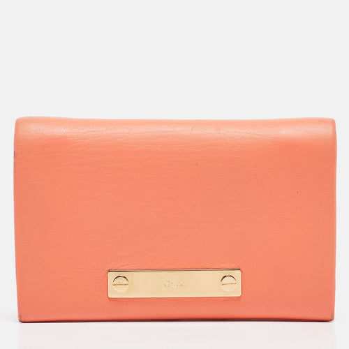 Orange Leather Fold Over Flap Wallet