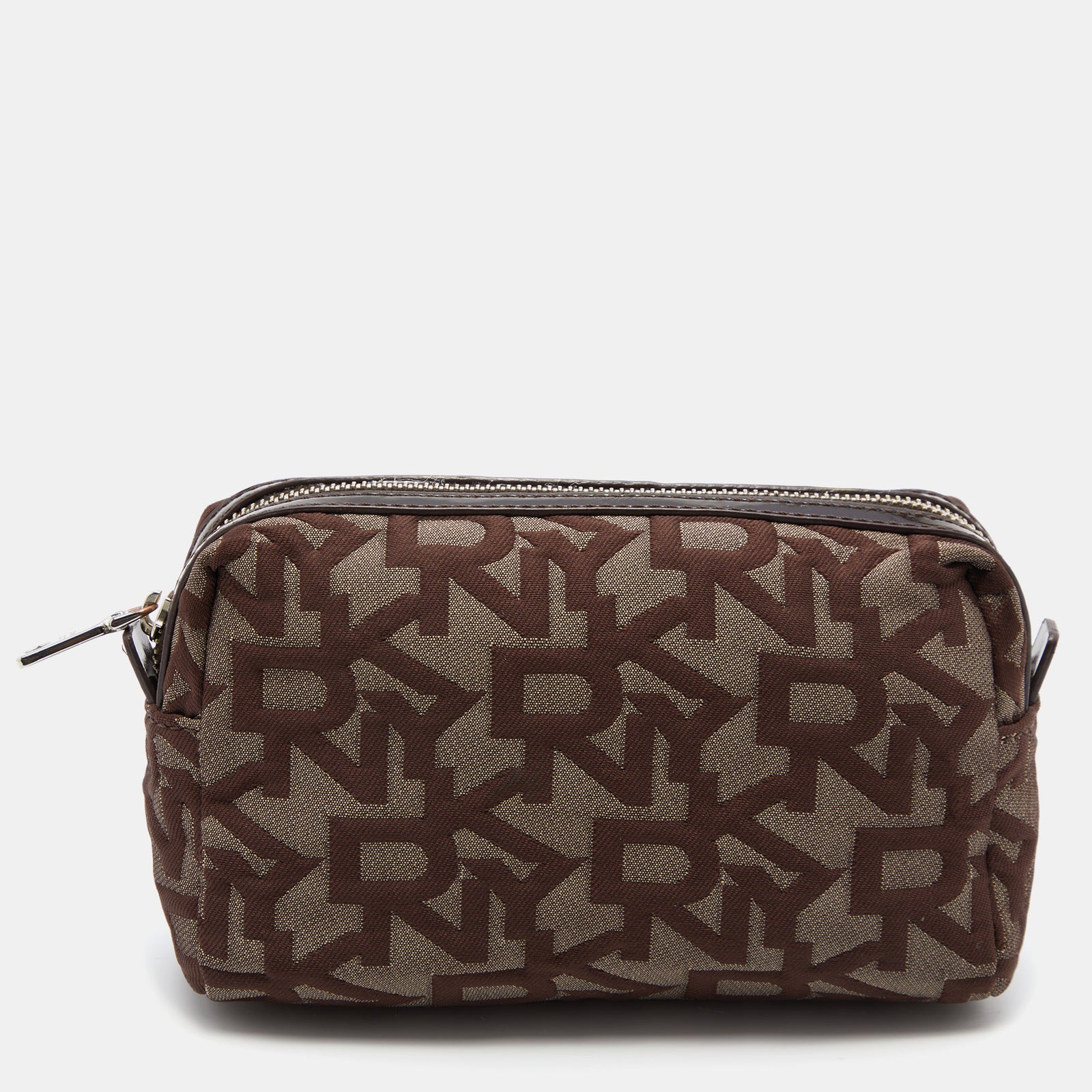 DKNY Pochette en toile et cuir verni marron/beige