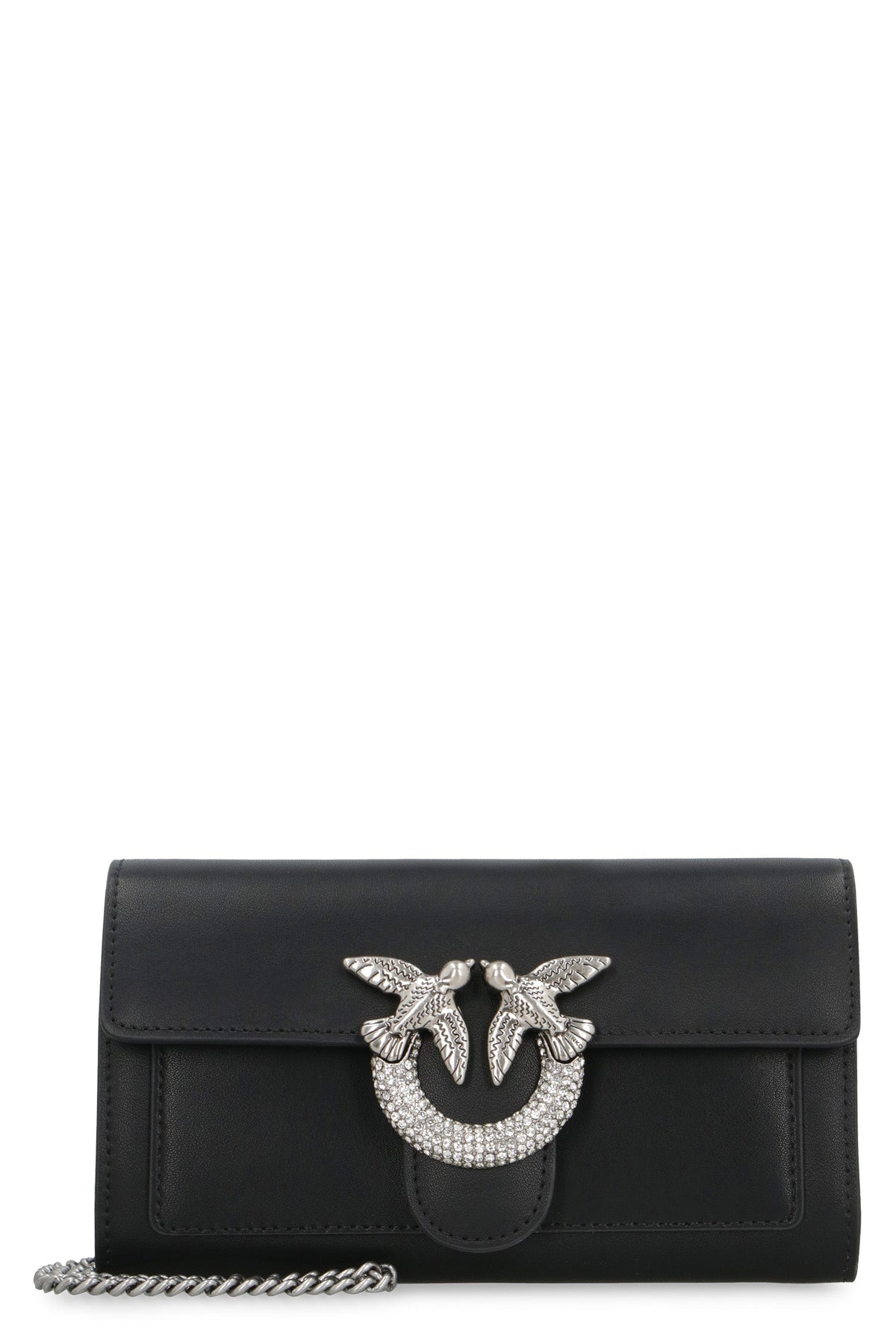 Pinko Women's Love One Leather Wallet On Chain in Black | 100062A10I Color Z99O