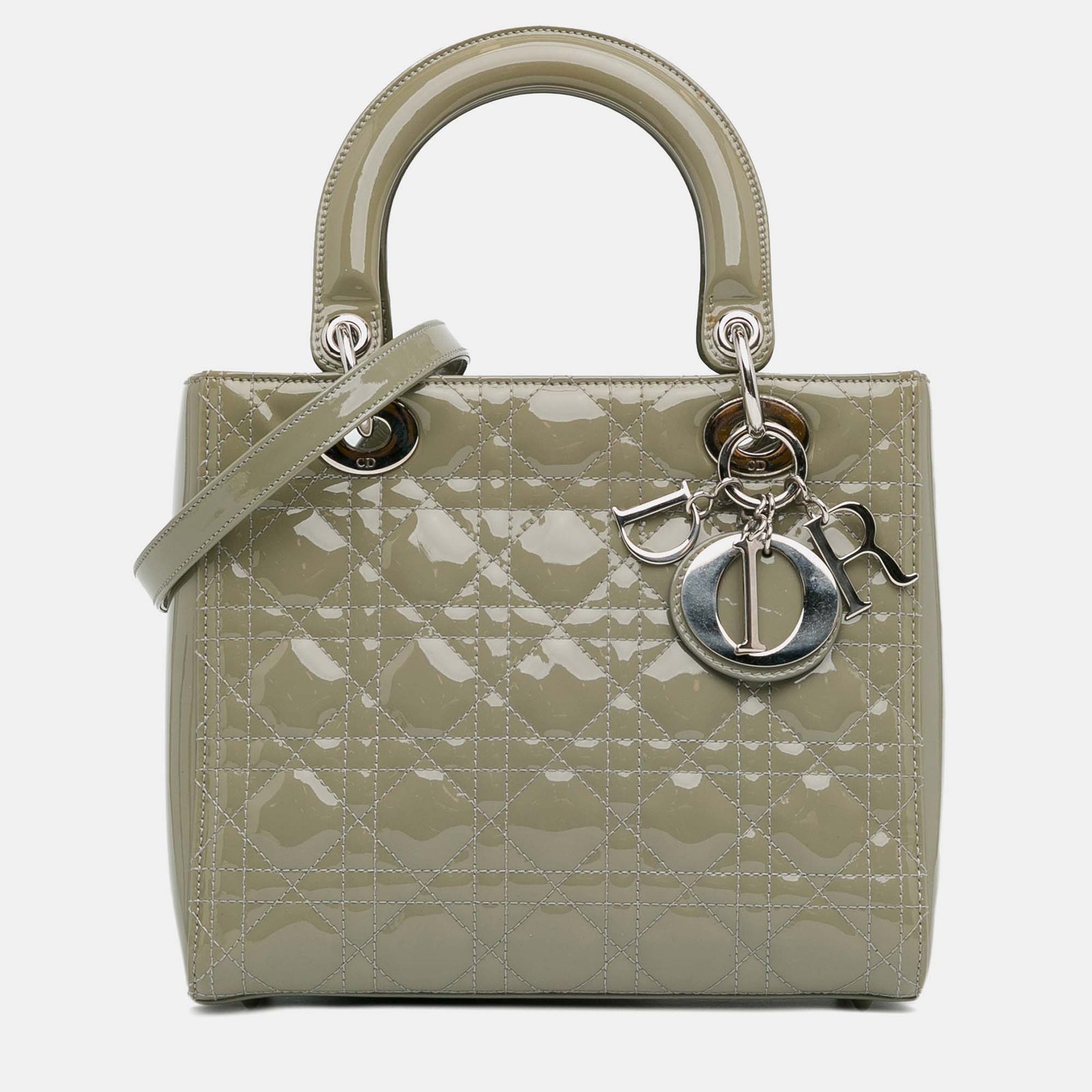 Dior Mittelgroße Cannage Lady Tote aus Lackleder in Grau