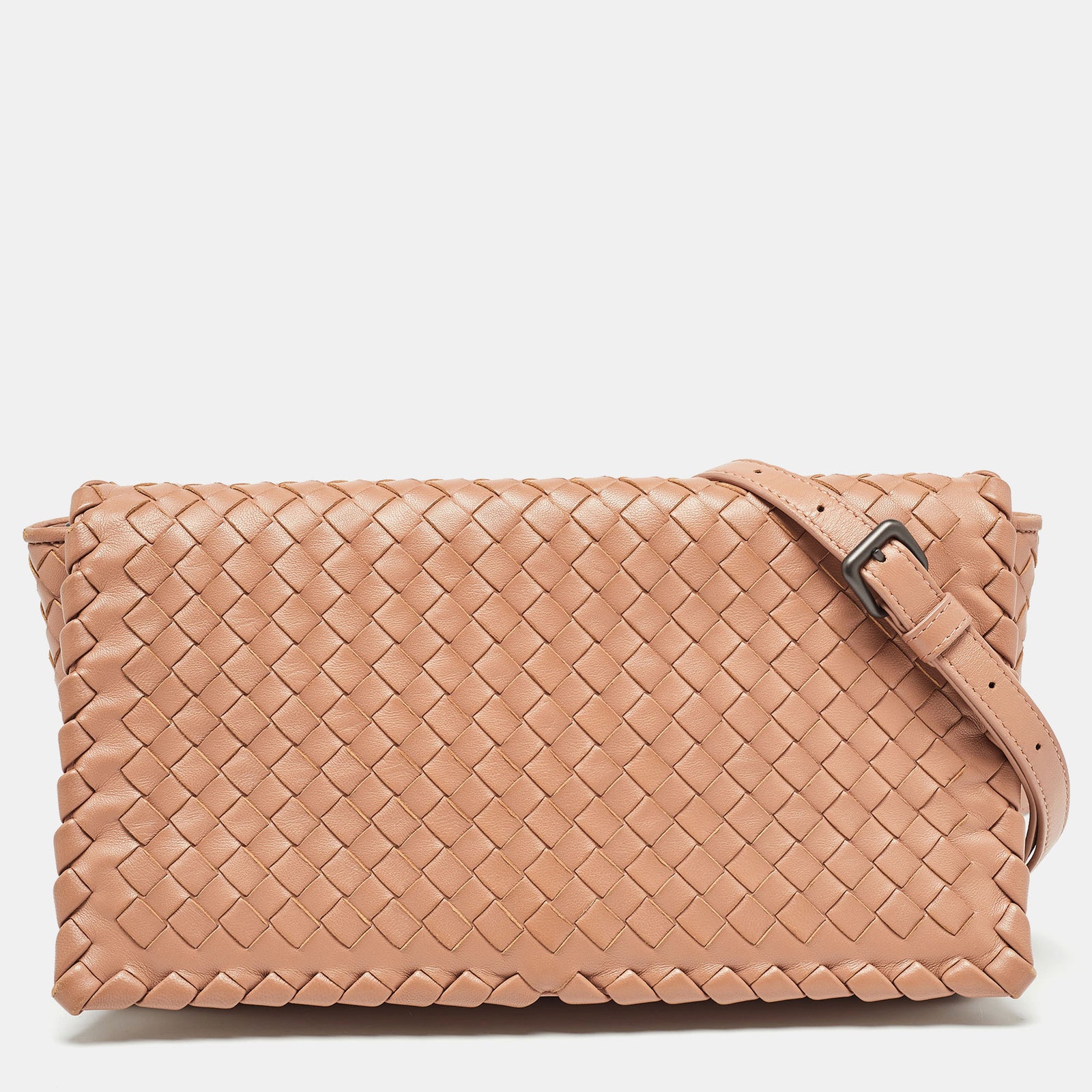 Bottega Veneta Sac porté épaule à rabat Olimpia en cuir intrecciato beige