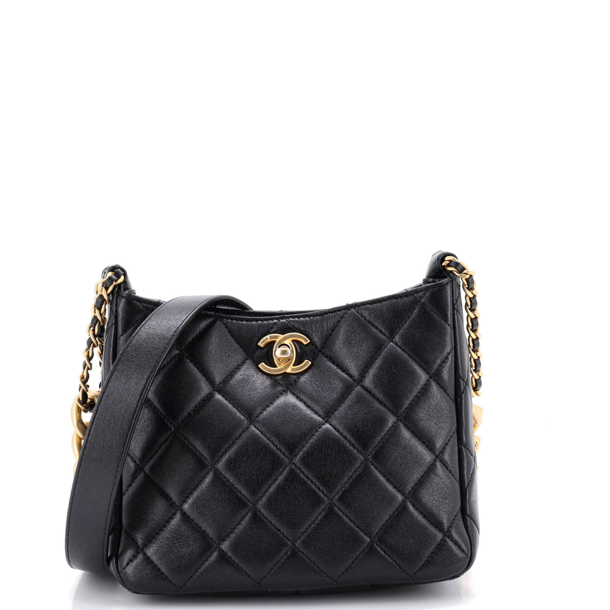 Chanel CHANEL Mixed Chain Link CC Hobo Quilted Lambskin Small