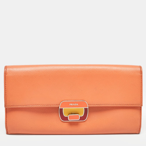 Orange Leather Pushlock Flap Continental Wallet