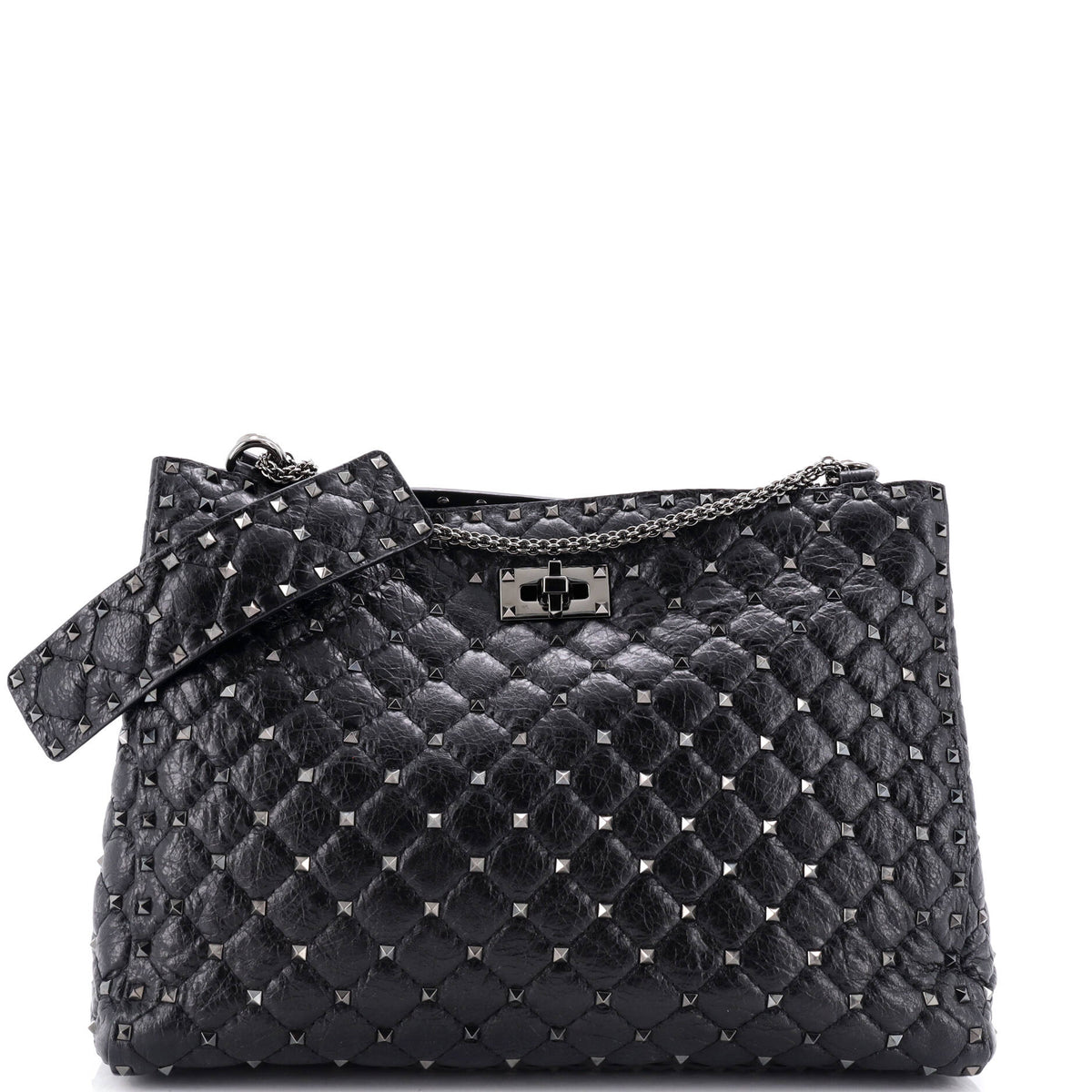 Valentino Garavani VALENTINO GARAVANI Rockstud Spike Chain Tote Quilted Leather Large