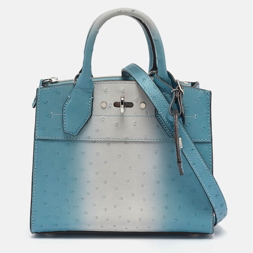Blue/White Ombre Ostrich City Steamer Mini Bag