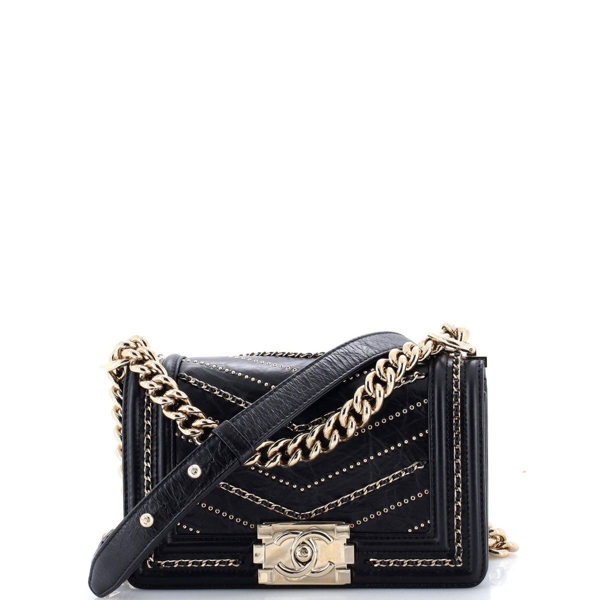 Chanel CHANEL Boy Flap Bag Chevron Embellished Crumpled Calfskin Small