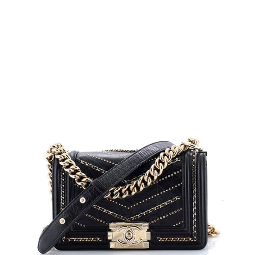 CHANEL Boy Flap Bag Chevron Embellished Crumpled Calfskin Small