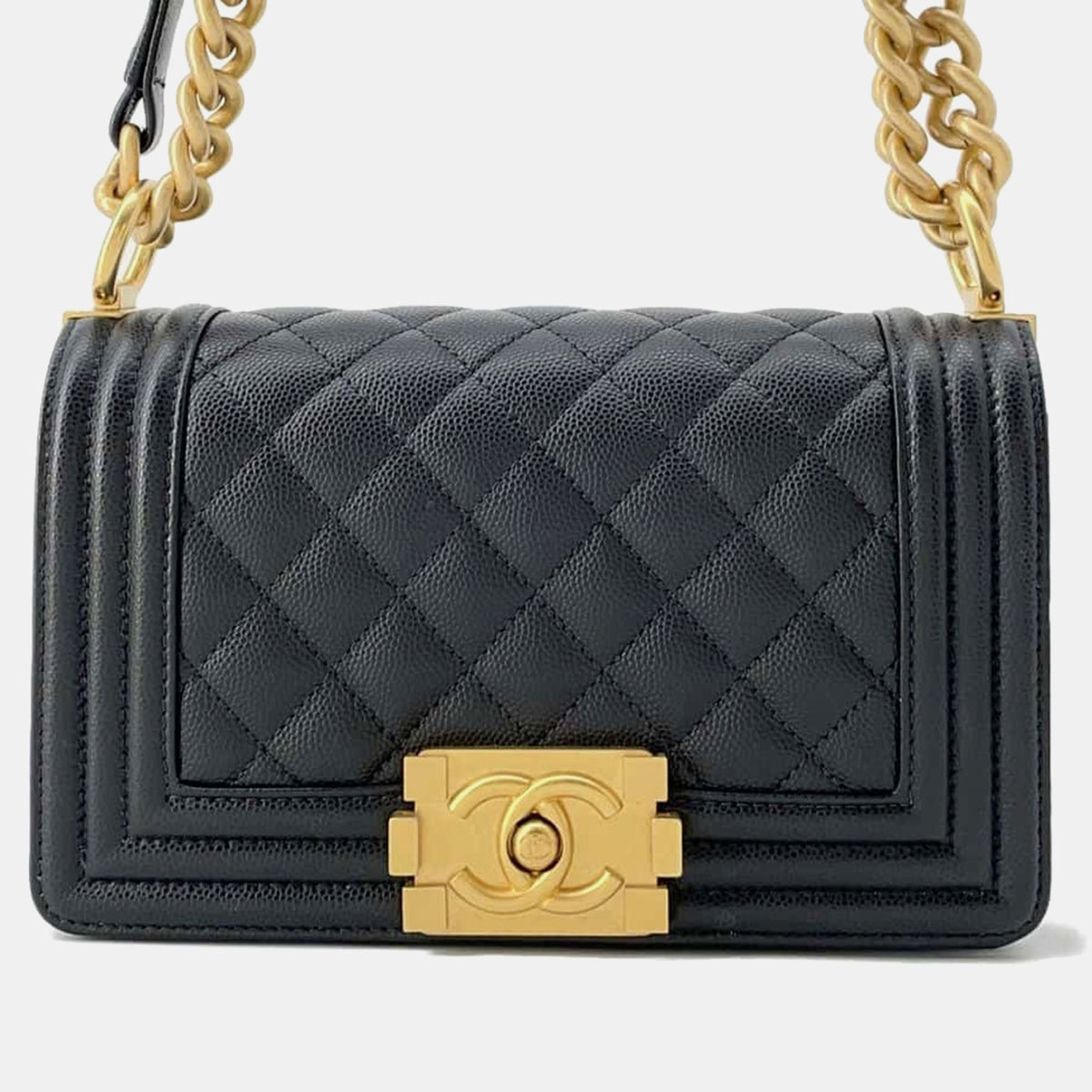 Chanel Black Caviar Leather Boy Chain Shoulder Small Bag