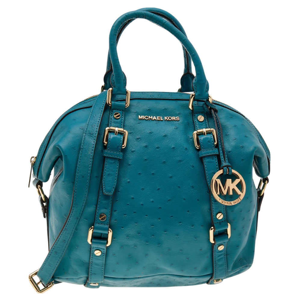 Michael Kors Blue Ostrich Embossed Leather Tote