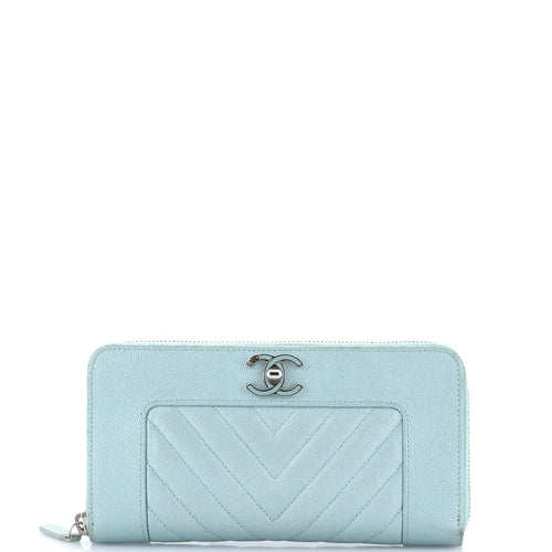 CHANEL Mademoiselle Vintage Zip Around Wallet Quilted Caviar Long