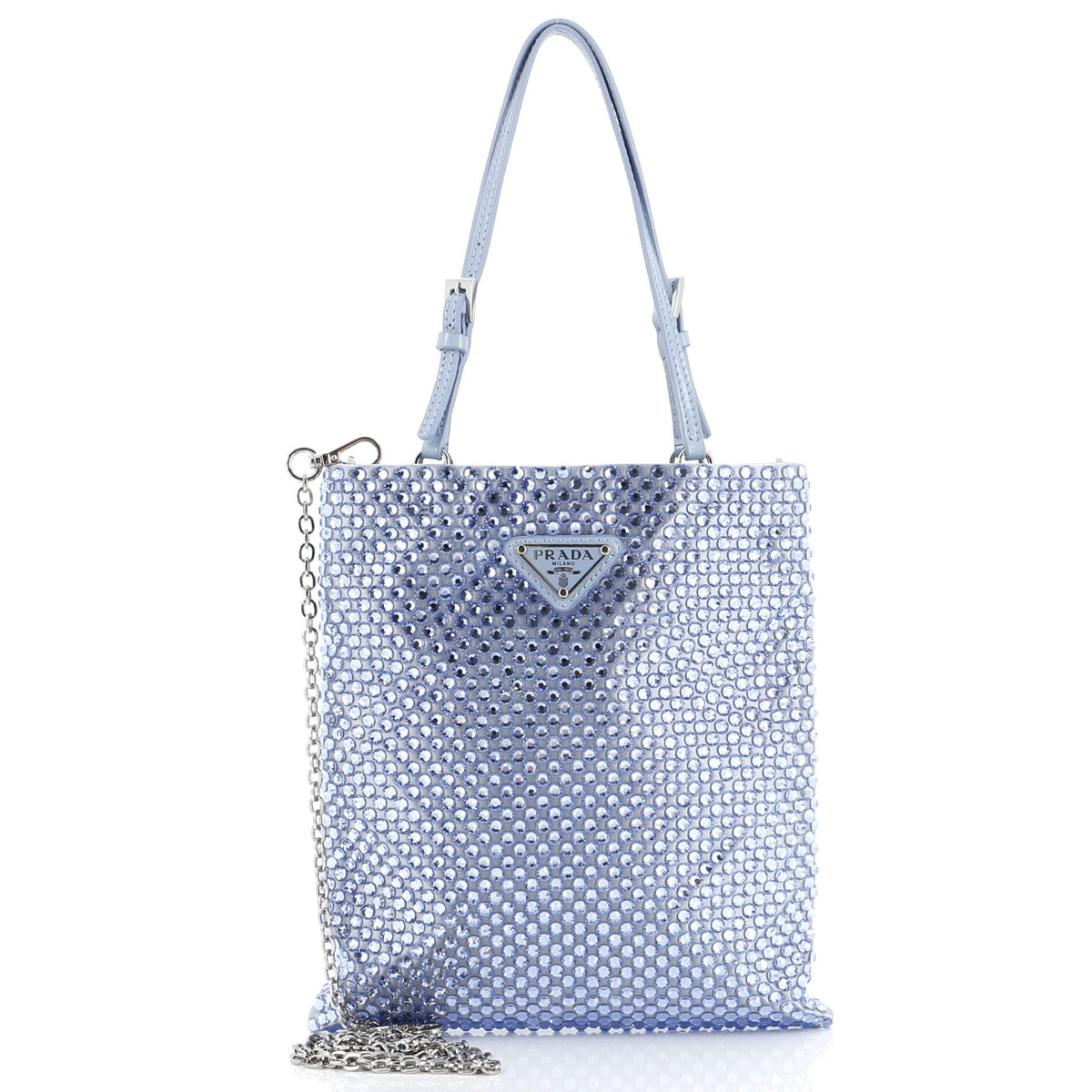 Prada PRADA Chain Flat Tote Crystal Embellished Satin Mini