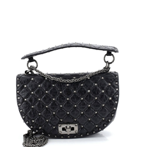 VALENTINO GARAVANI Rockstud Spike Saddle Chain Crossbody Bag Quilted Leather Medium
