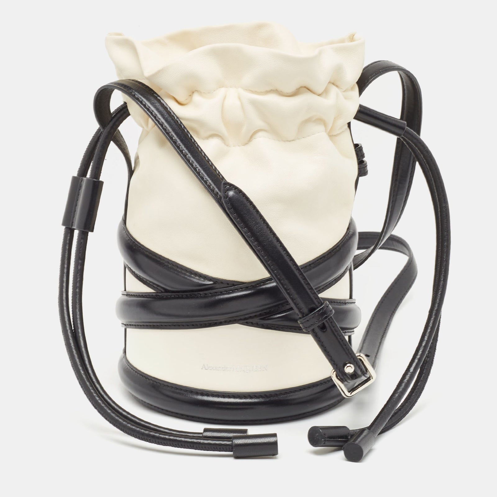 Alexander Mcqueen Black/White Leather The Soft Curve Bucket Bag