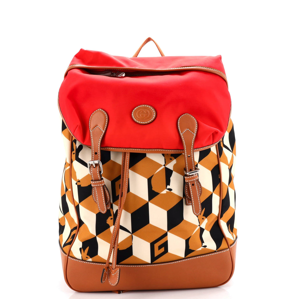 Gucci GUCCI Interlocking G Patch Flap Buckle Backpack Printed Nylon with Canvas and Leather