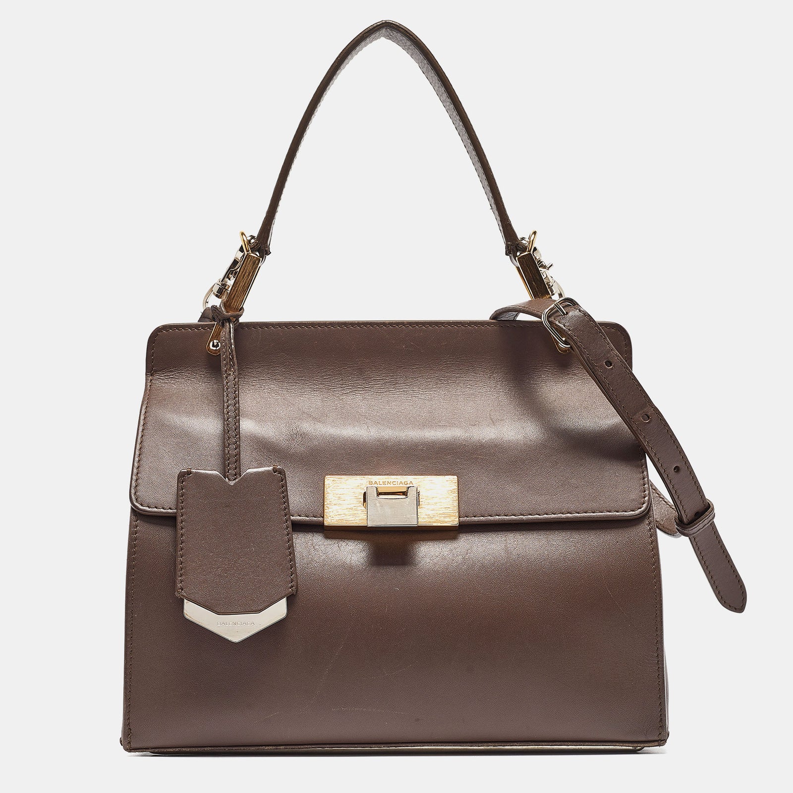 Balenciaga Taupe Leather Le Dix Cartable S Top Handle Bag