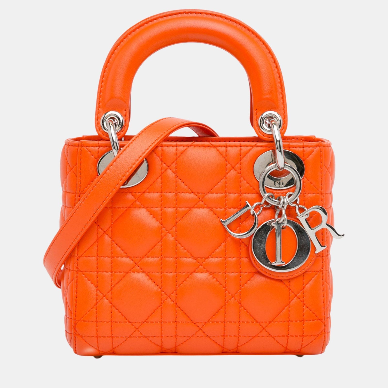 Dior Mini cuir d'agneau Cannage orange Lady Dior