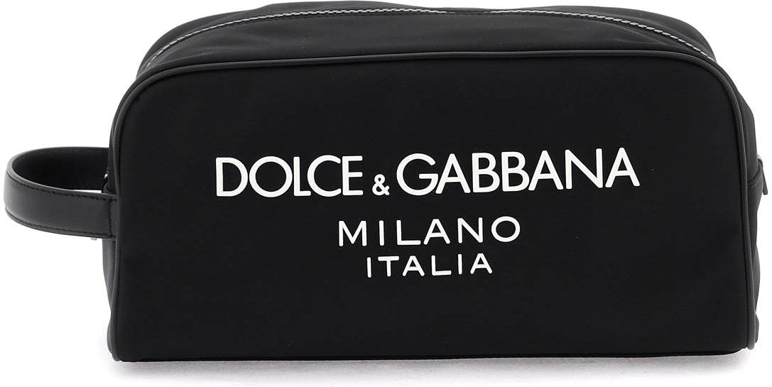 Dolce & Gabbana Men's Nero Toiletry Bag With Printed Logo in Black | Size UNICA | BT0989AG182