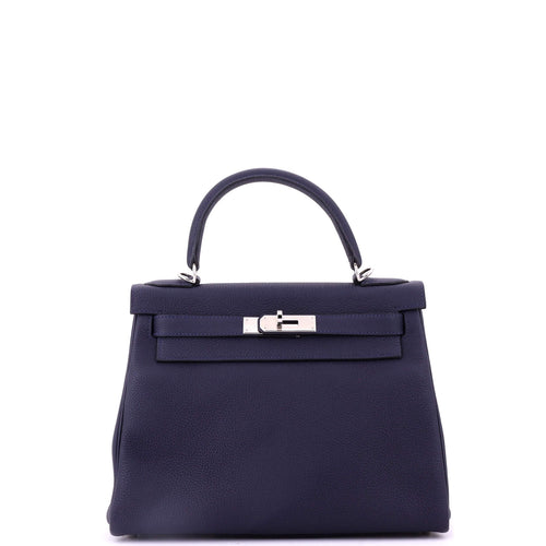 Kelly Handbag Bleu Nuit Togo with Palladium Hardware 28