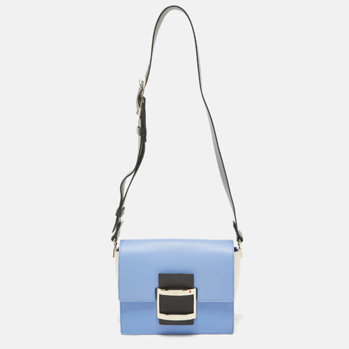 Blue/White Leather Flap Shoulder Bag