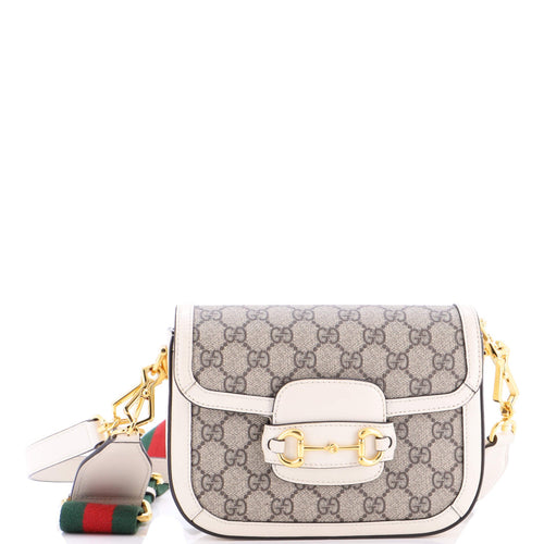 GUCCI Horsebit 1955 Shoulder Bag GG Coated Canvas with Leather Mini
