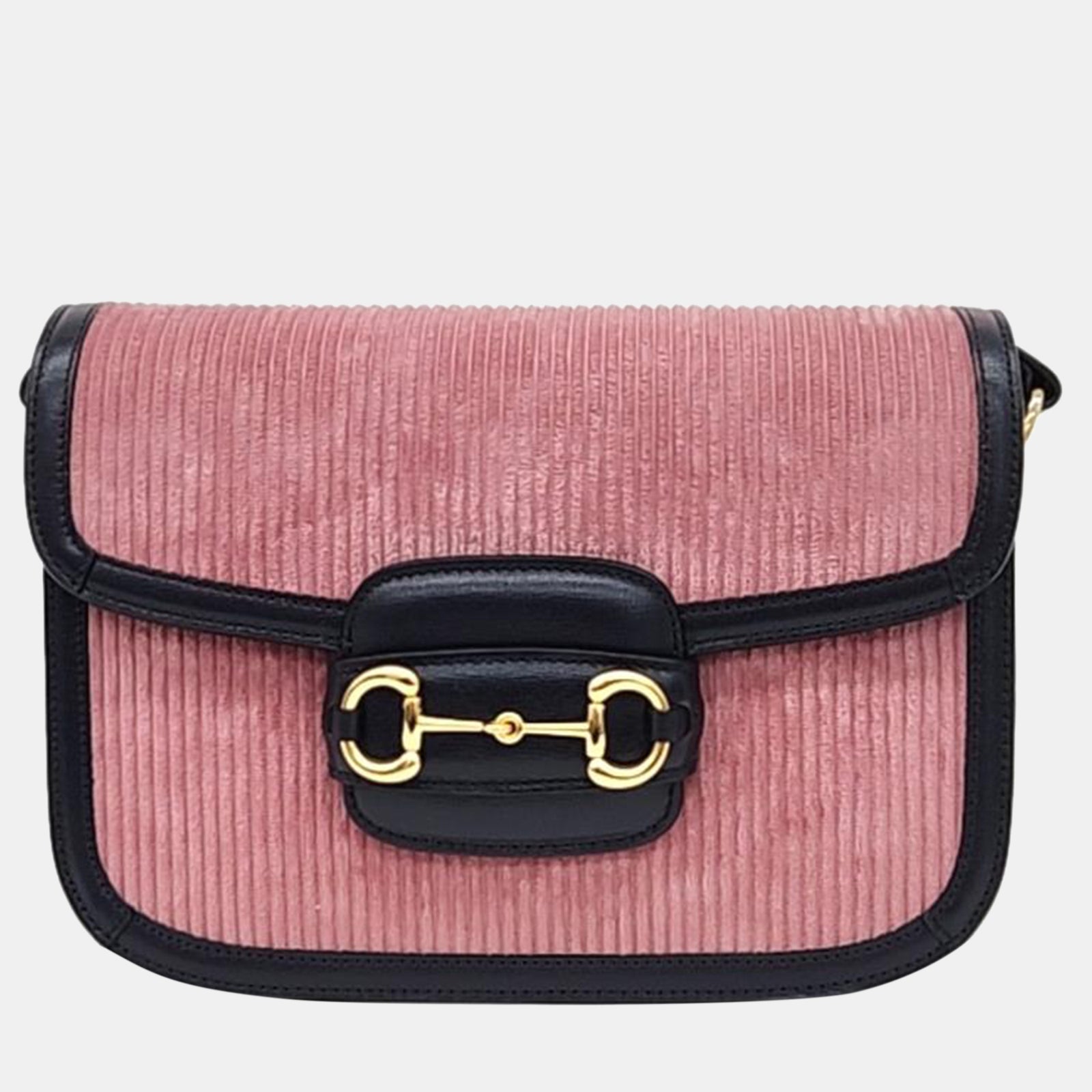 Gucci Pink/Black Corduroy and Leather 1955 Horsebit Shoulder Bag