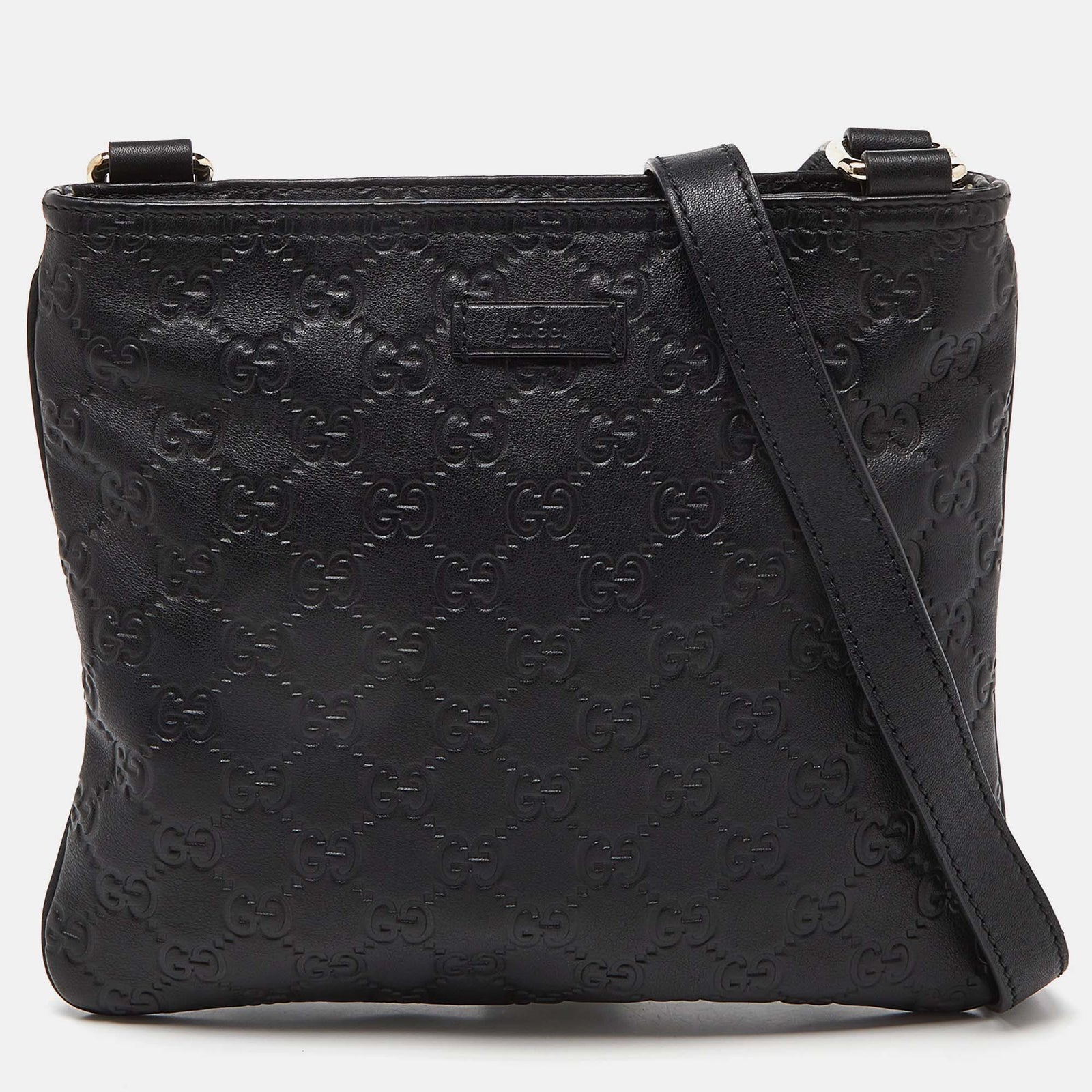 Gucci Black Guccissima Leather Flat Crossbody Bag