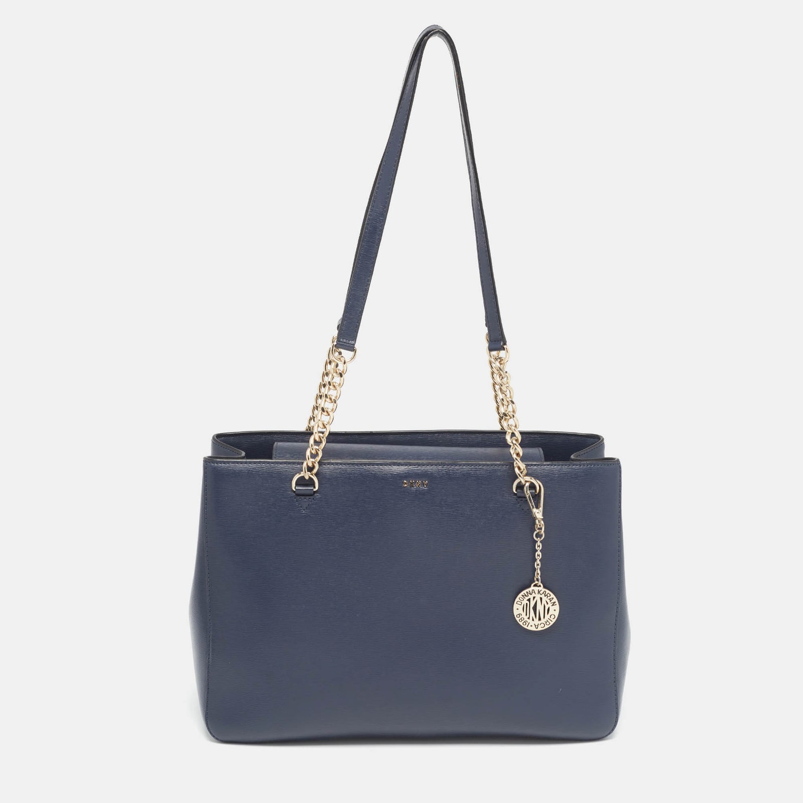 DKNY DKNY Navy Blue Leather Charm Chain Tote