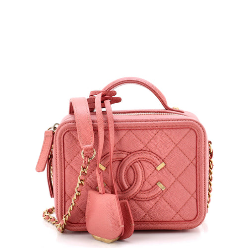 CHANEL Filigree Vanity Case Quilted Caviar Small