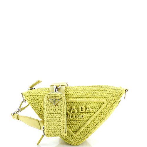 PRADA Triangle Logo Zip Crossbody Bag Crochet Raffia Small