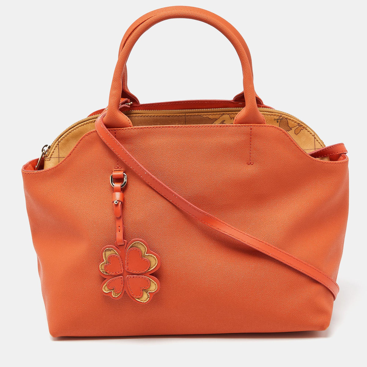 Alviero Martini 1a Classe Orange/Tan Geo Print Coated Canvas Satchel