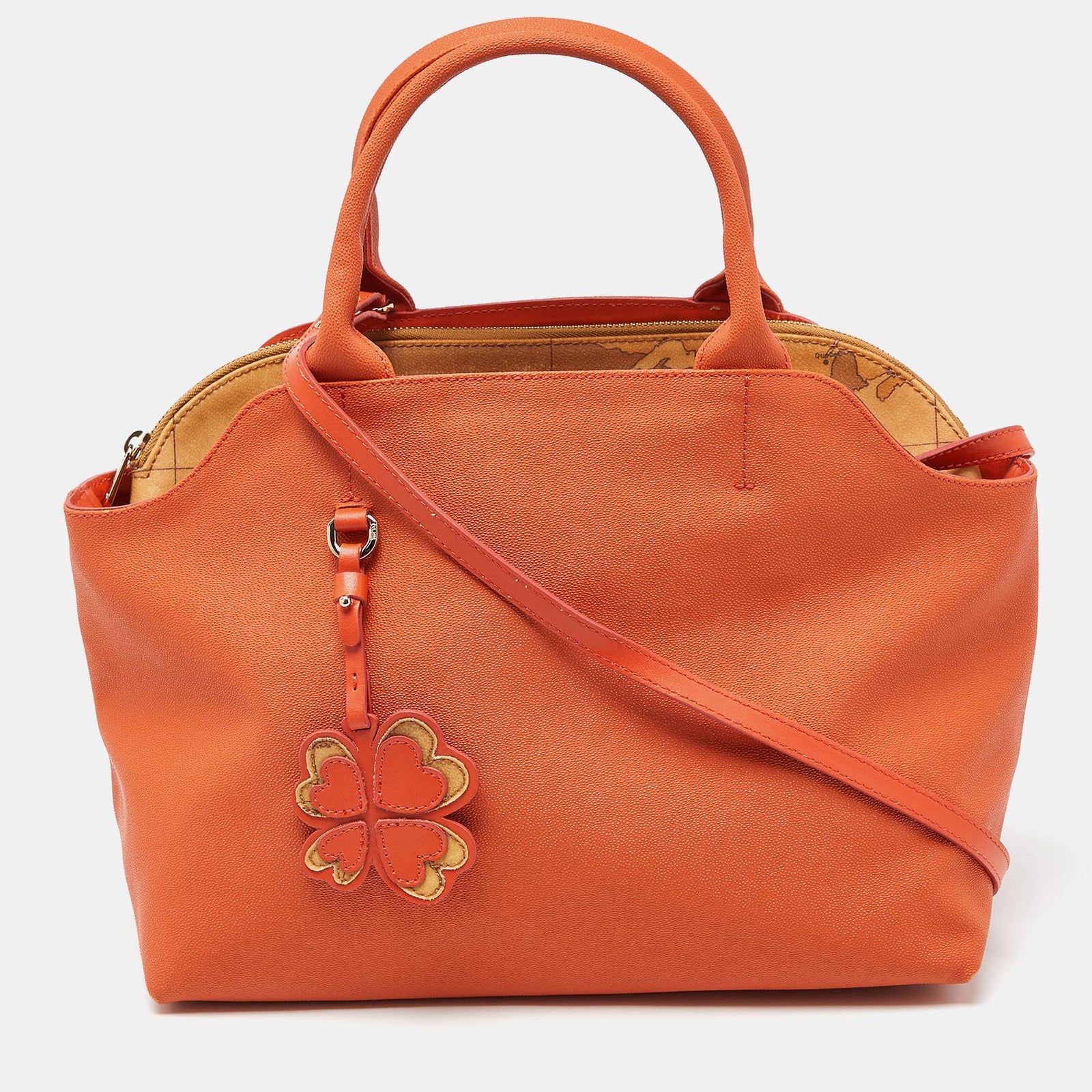 Alviero Martini 1a Classe Orange/Tan Geo Print Coated Canvas Satchel