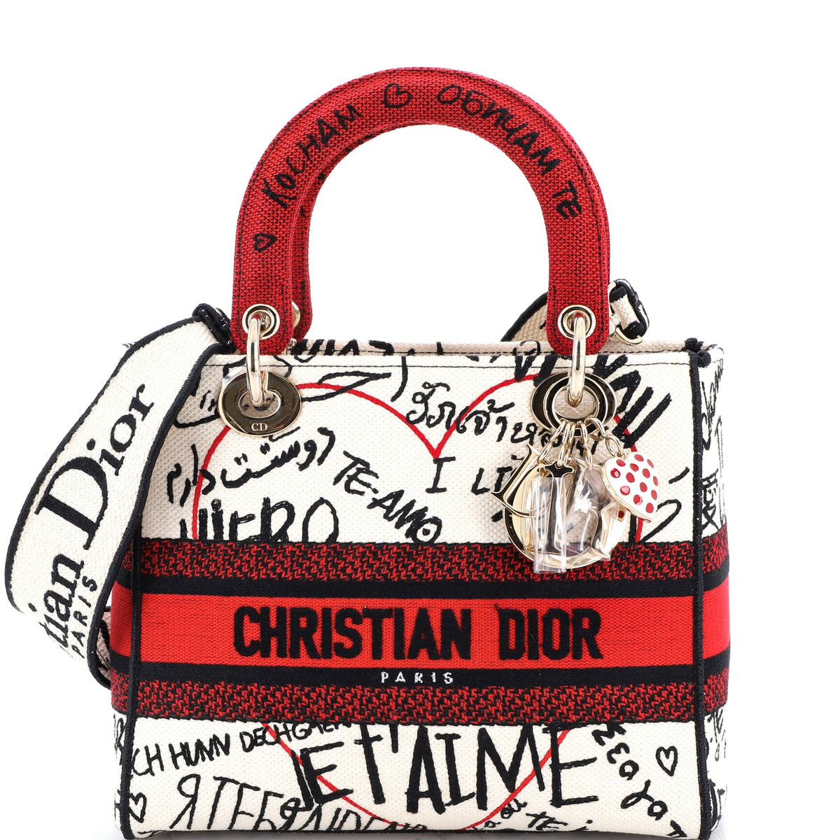Christian Dior Lady D-Lite Bag Embroidered Canvas Medium