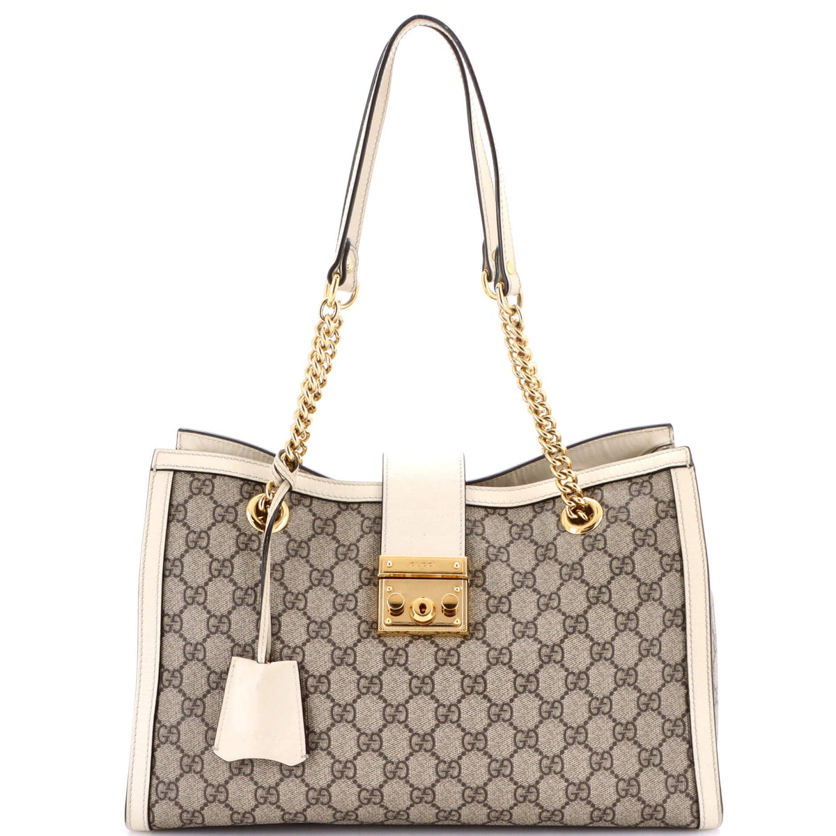Gucci GUCCI Padlock Chain Tote GG Coated Canvas with Leather Medium