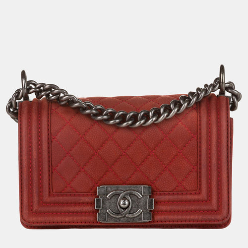 Red Caviar Leather Small Boy Flap Bag