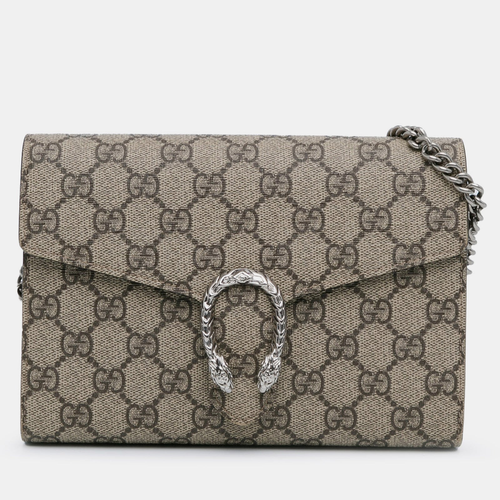 Gucci Beiges Mini-Portemonnaie „Dionysus“ aus GG Supreme-Canvas mit Kette